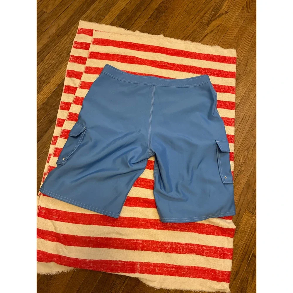 Beach Rays Blue Cargo Board Shorts Swim Trunks Size 9 White Contrast Stitching